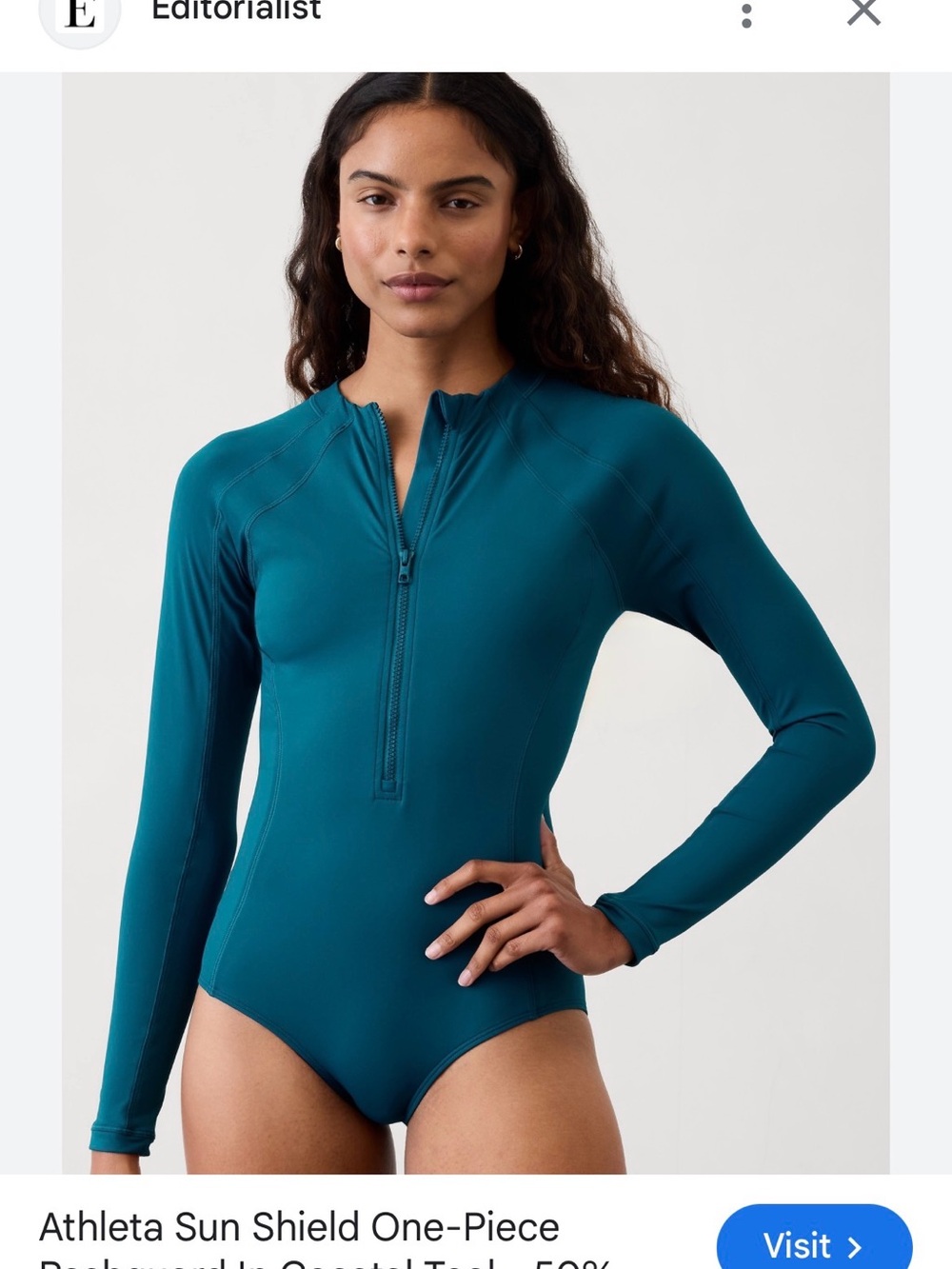 Athleta Long-Sleeve One-Piece Zip Long Sleeve Rashguard Swimsuit — Teal Blue
